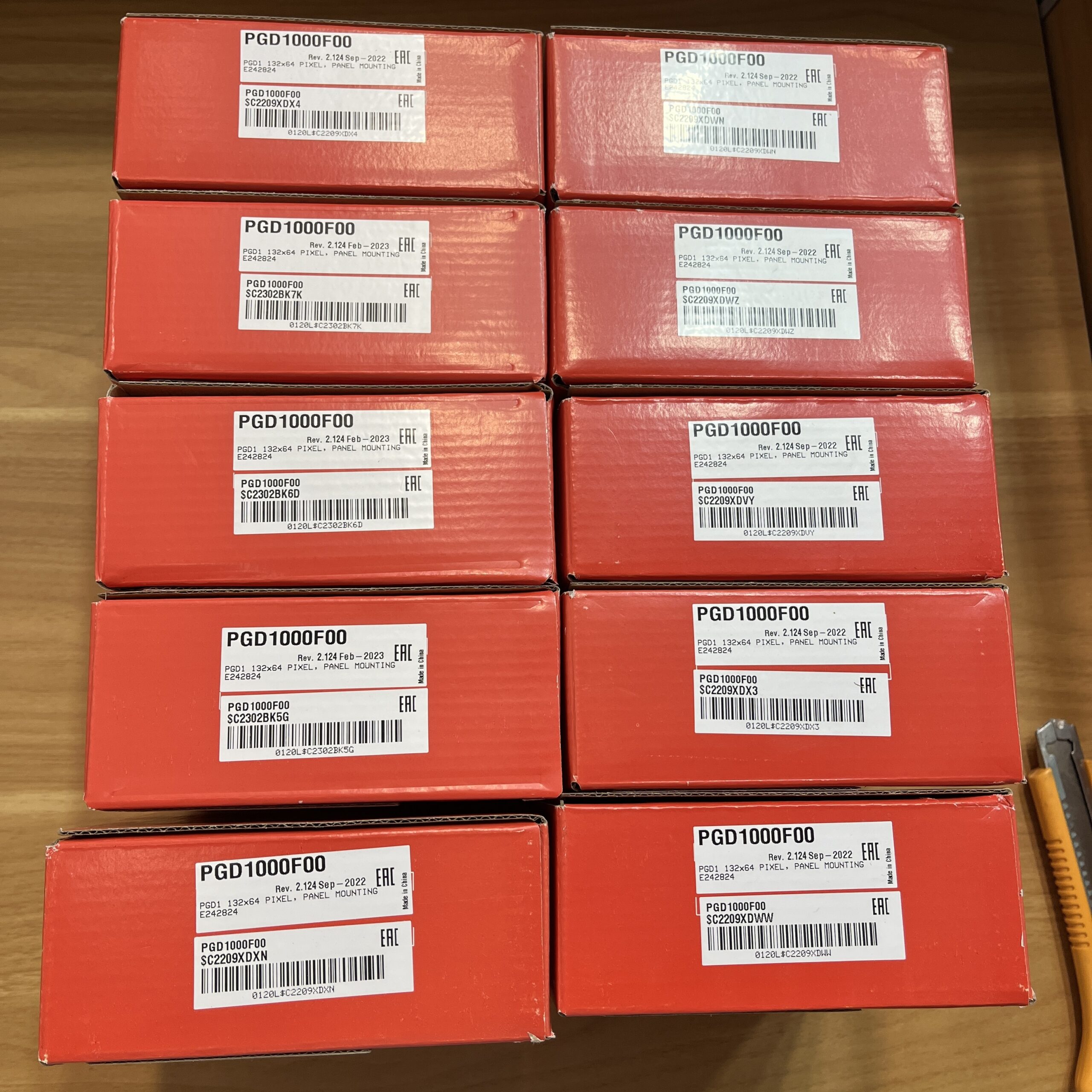 Neatly stacked product boxes