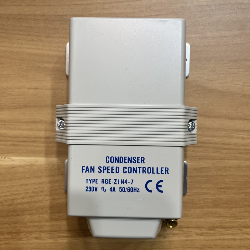 Front of condenser fan speed controller, printed with model and electrical parameters