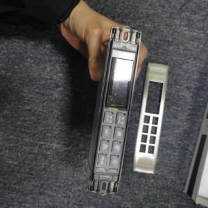 Front of temperature controller panel, with display screen and function buttons