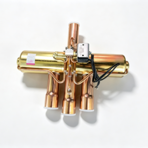Air‑conditioner 4‑way reversing valve with brass valve body and solenoid coil