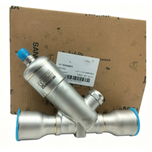 Y-type angled expansion valve, low flow resistance, sensitive regulation for household heat pumps.